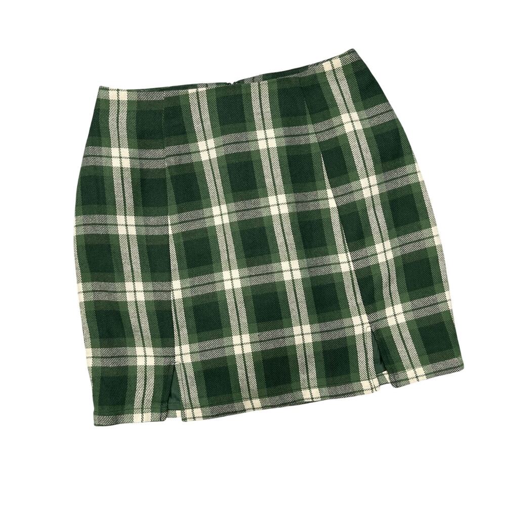 Blue Rain Plaid Mini Skirt Green White Francesca’s Boutique Small